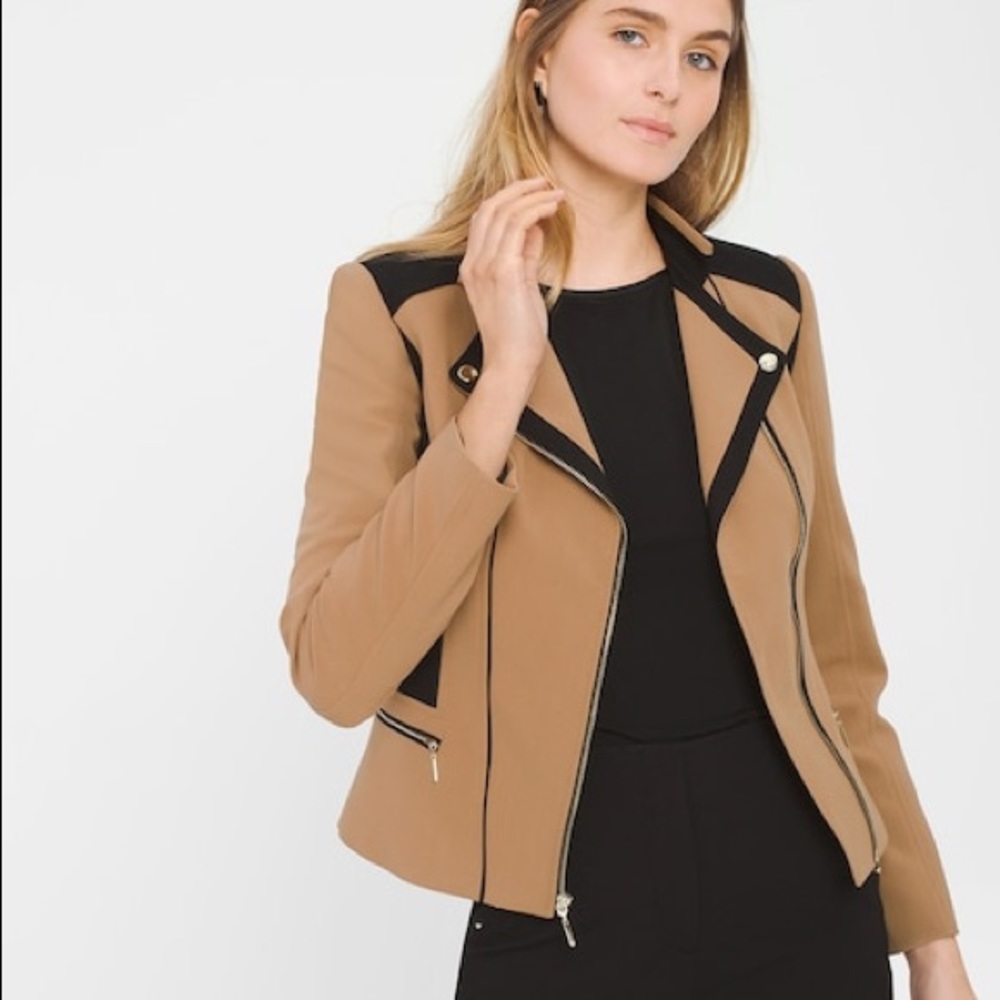 🌟WHBM🌟 Black & Tan Colorblock Moto Jacket 8